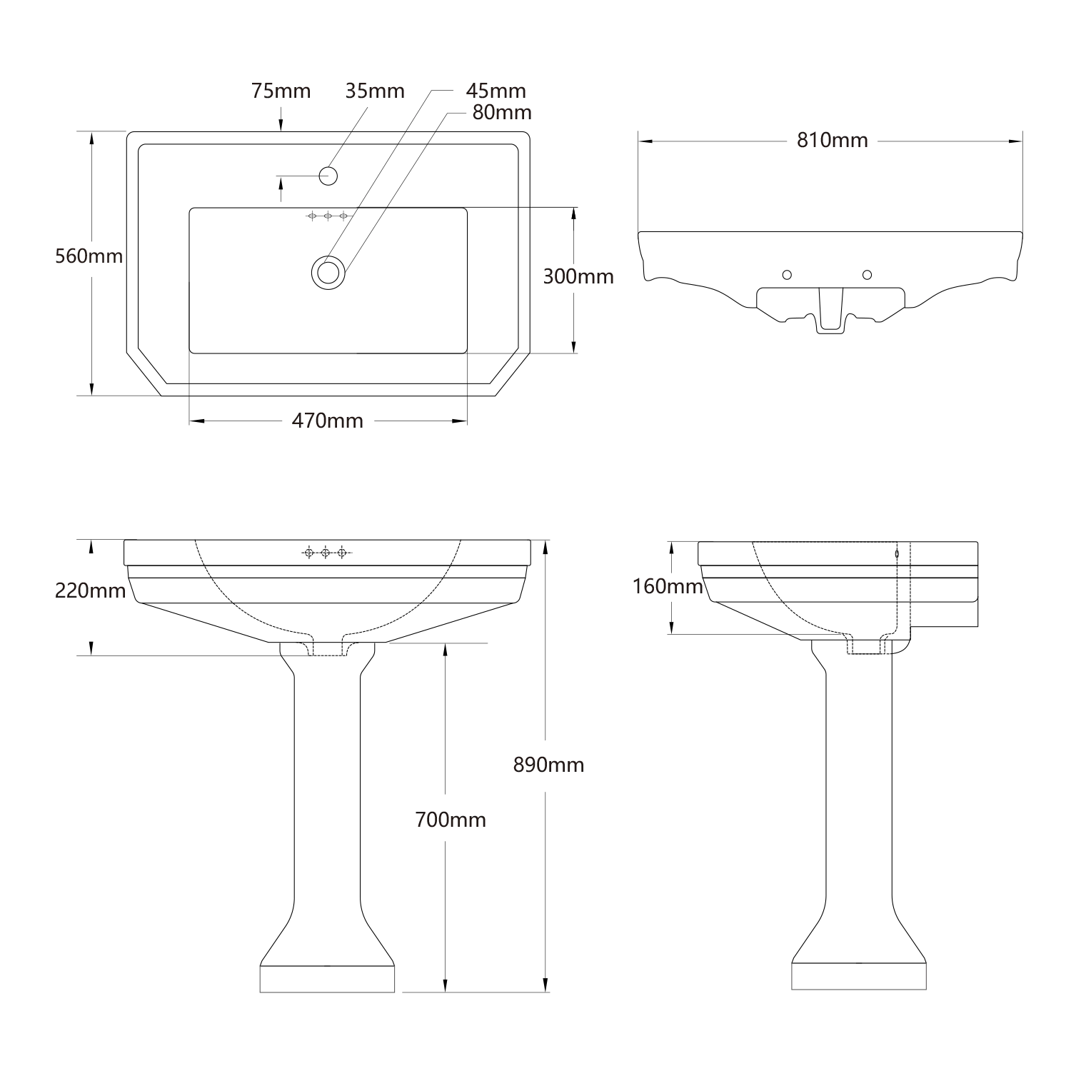 specification of MB-2062, upc certified bathroom vitreous china pedestal sink with pre-drilled overflow holes